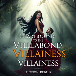 A captivating natural scene showcasing a powerful villainess standing confidently in a misty, enchanted forest