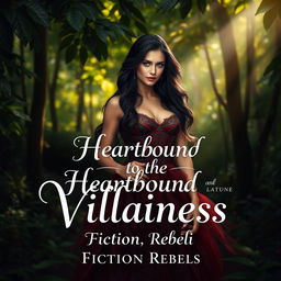 A captivating natural scene set in a magical forest where a stunning villainess stands confidently, embodying both strength and grace