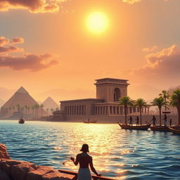 A visually stunning representation of a voyage along the Nile River, exploring the rich Religion of Ancient Egypt
