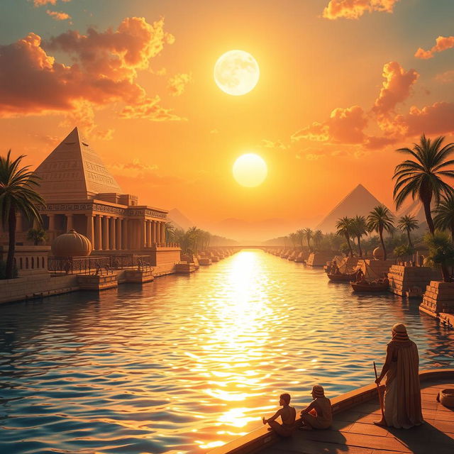 A visually stunning representation of a voyage along the Nile River, exploring the rich Religion of Ancient Egypt