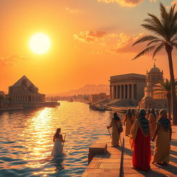 A visually stunning representation of a voyage along the Nile River, exploring the rich Religion of Ancient Egypt