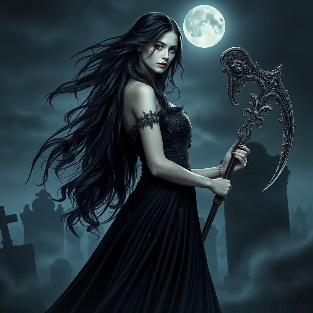 A captivating image of the Daughter of Death from Supernatural, envisioned as an ethereal and powerful figure