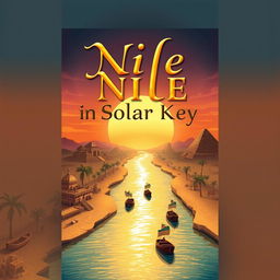 A captivating book cover design for 'Nile in Solar Key,' featuring a rich illustration that captures the essence of Ancient Egyptian religion through a journey from Aswan to Alexandria along the Nile River