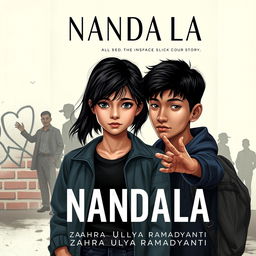 A compelling novel cover for 'NANDALA', showcasing a modern teenage girl who conveys a blend of vulnerability and resilience