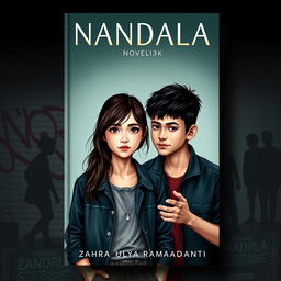 A compelling novel cover for 'NANDALA', showcasing a modern teenage girl who conveys a blend of vulnerability and resilience