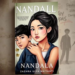 A captivating novel cover for 'NANDALA', showcasing a modern teenage girl who reflects a blend of vulnerability and resilience