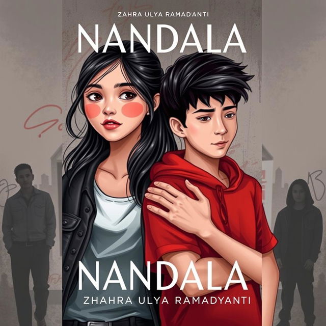 A captivating novel cover for 'NANDALA', showcasing a modern teenage girl who reflects a blend of vulnerability and resilience