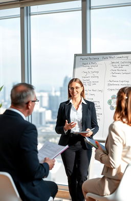 A professional and engaging scene depicting a neurocoaching session specifically designed for criminal lawyers