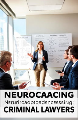 A professional and engaging scene depicting a neurocoaching session specifically designed for criminal lawyers