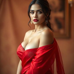 A gorgeous young woman with a beautiful face, featuring massive breasts and a thin hourglass waist