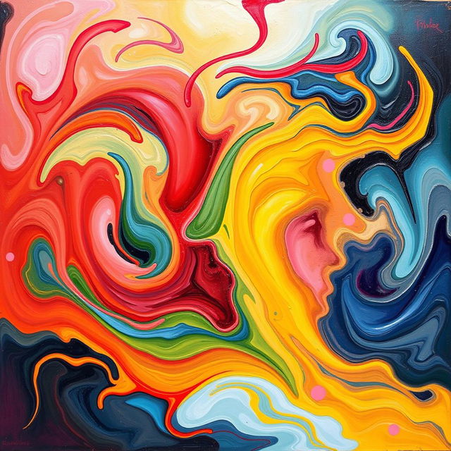 An abstract representation of feelings, showcasing swirling colors and forms that evoke a range of emotions