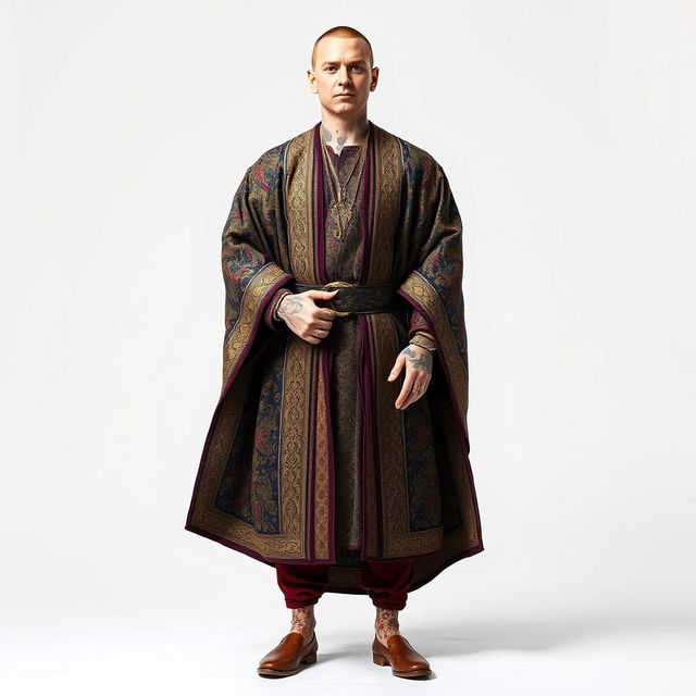 A full body shot of Eminem, the famous rapper, wearing traditional Safavid Empire clothing