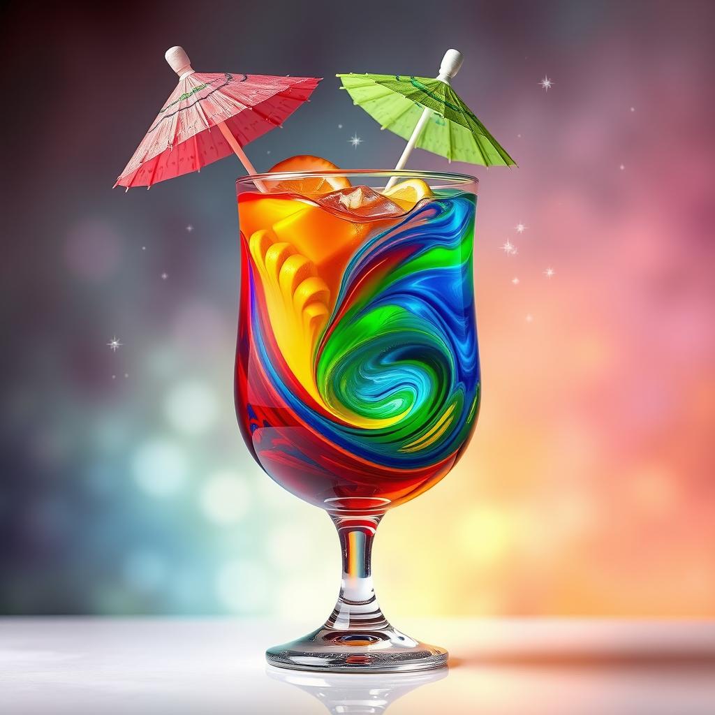 An imaginative and colorful abstract representation of an 'emotion cocktail', where various emotions are symbolically blended together in a vibrant drink