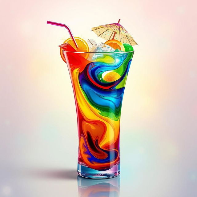 An imaginative and colorful abstract representation of an 'emotion cocktail', where various emotions are symbolically blended together in a vibrant drink