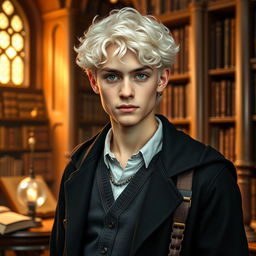 A vibrant portrait of a young man, the son of Hermione Granger and Draco Malfoy