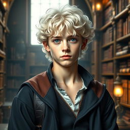 A vibrant portrait of a young man, the son of Hermione Granger and Draco Malfoy