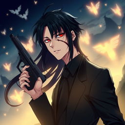 An anime-style illustration for a series titled 'The Spirit Inside You', featuring a male character with striking black long hair cascading down his shoulders