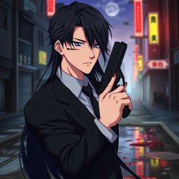 A realistic anime-style illustration for a series titled 'The Spirit Inside You', featuring a male character with striking black long hair, styled sleekly and flowing down his back