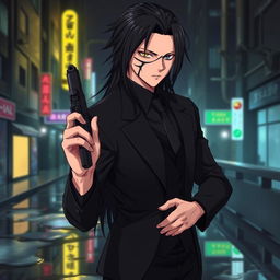 A realistic anime-style illustration for a series titled 'The Spirit Inside You', featuring a male character with striking black long hair, styled sleekly and flowing down his back