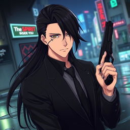 A realistic anime-style illustration for a series titled 'The Spirit Inside You', featuring a male character with striking black long hair, styled sleekly and flowing down his back