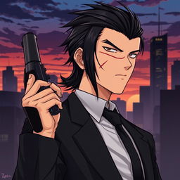 A realistic cartoon-style illustration for a series titled 'The Spirit Inside You', featuring a 34-year-old male character with striking black long hair styled back