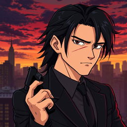 A realistic cartoon-style illustration for a series titled 'The Spirit Inside You', featuring a 34-year-old male character with striking black long hair styled back