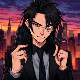 A realistic cartoon-style illustration for a series titled 'The Spirit Inside You', featuring a 34-year-old male character with striking black long hair styled back
