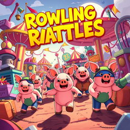 A vibrant and engaging illustration for a fictional Roblox movie titled 'Rowling Rattles', set in the whimsical and slightly eerie world of Roblox