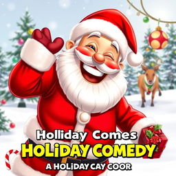 A whimsical and comedic Christmas poster featuring a jolly Santa Claus