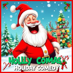 A whimsical and comedic Christmas poster featuring a jolly Santa Claus