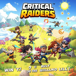An exciting action scene from a game titled 'Critical Raiders', where players embark on an adventurous journey through various seasonal landscapes