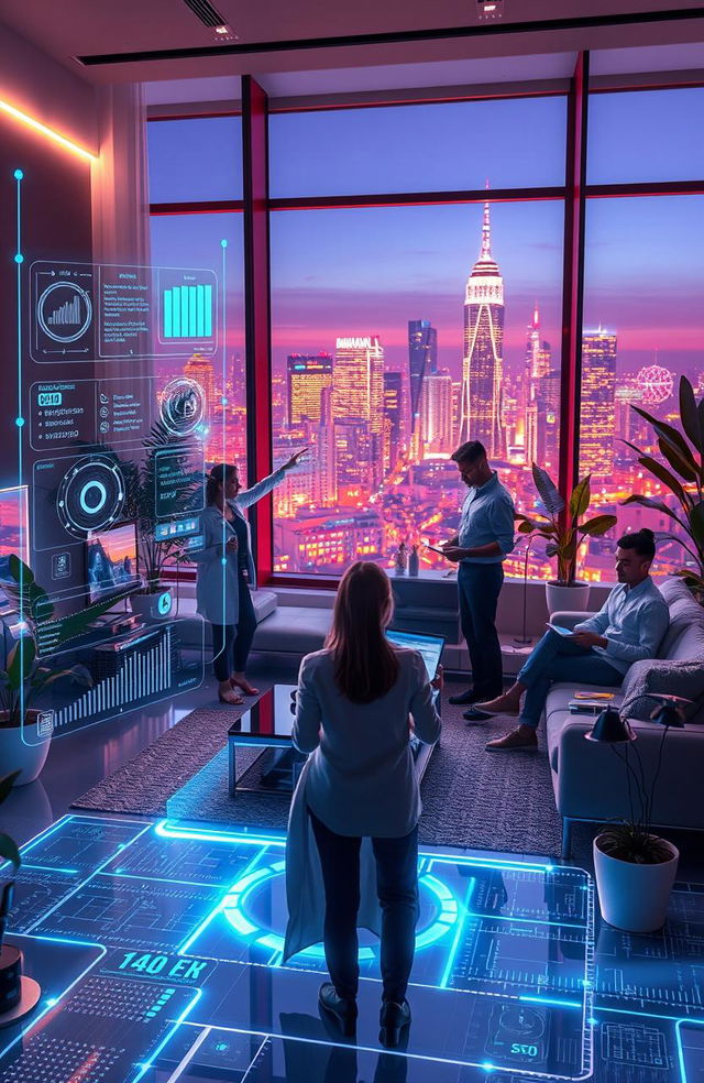 A futuristic scene depicting context-aware computing technology integrated into everyday life