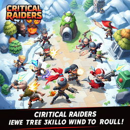 A thrilling 3-dimensional action scene from a game titled 'Critical Raiders', where players embark on an adventurous quest through distinct seasonal landscapes