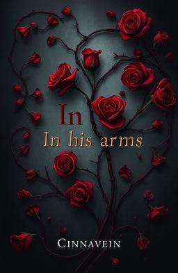 A hauntingly beautiful design featuring intricate patterns of bloody roses intertwined with sharp thorns, all set against a dark, moody background