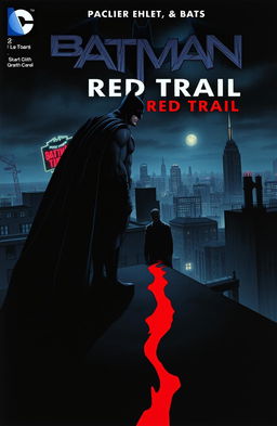 A dark and gritty graphic novel cover titled 'Batman: The Red Trail'