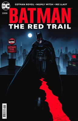 A dark and gritty graphic novel cover titled 'Batman: The Red Trail'