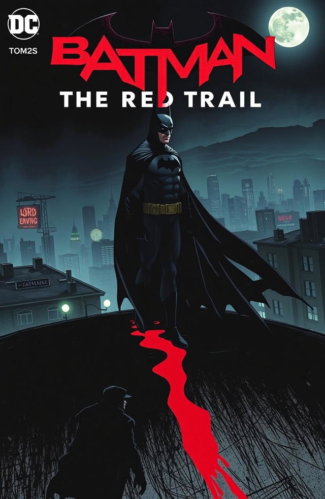 A dark and gritty graphic novel cover titled 'Batman: The Red Trail'