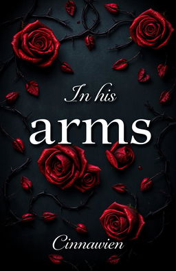 A hauntingly beautiful design featuring intricate patterns made of bloody roses intertwined with sharp thorns, set against a dark, mysterious background