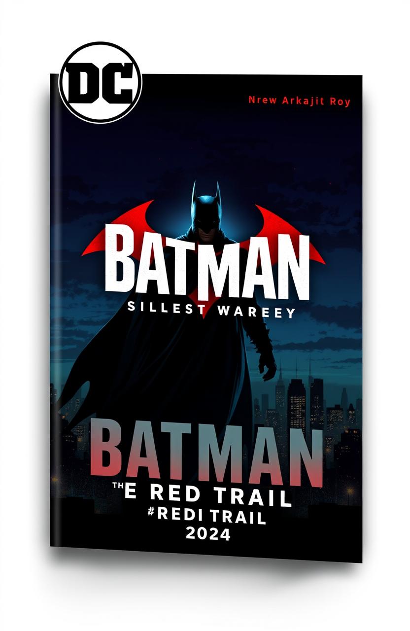 A captivating book cover design for 'Batman: The Red Trail' written by Arkajit Roy