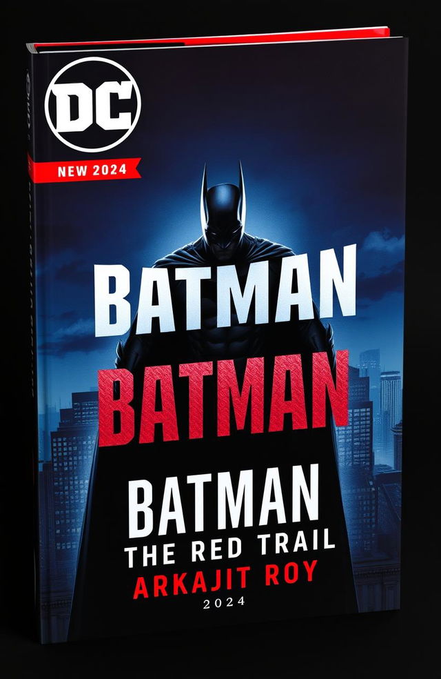 A captivating book cover design for 'Batman: The Red Trail' written by Arkajit Roy