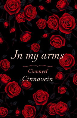 A dark background filled with intricate patterns of bloody roses intertwined with sharp, menacing thorns, creating a gothic and dramatic aesthetic