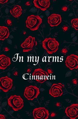 A dark background filled with intricate patterns of bloody roses intertwined with sharp, menacing thorns, creating a gothic and dramatic aesthetic