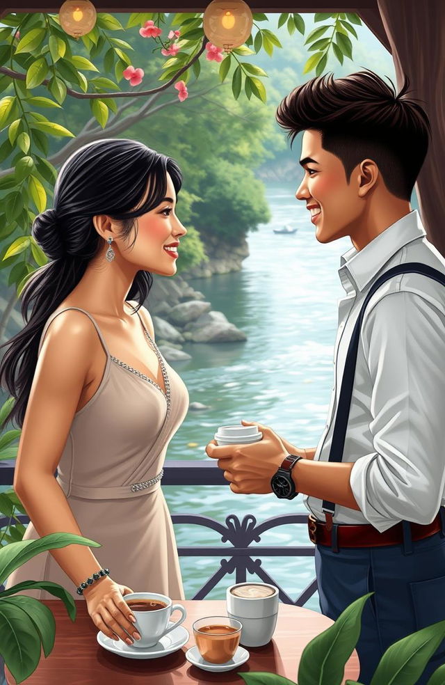 A romantic scene depicting the two main characters from the book "CROSS THE RIVERS" by Alex Orsche