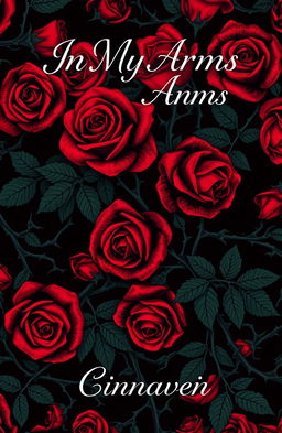 A beautifully intricate pattern made of vivid bloody roses intertwined with sharp thorns, set against a rich dark background