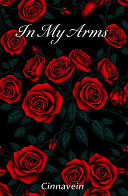 A beautifully intricate pattern made of vivid bloody roses intertwined with sharp thorns, set against a rich dark background