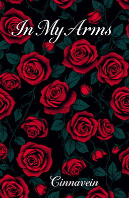 A beautifully intricate pattern made of vivid bloody roses intertwined with sharp thorns, set against a rich dark background