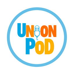 A modern and sleek logo design for a podcast titled 'Union Pod'