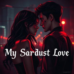 A dark romance scene depicting two teenagers caught in a tense moment of conflicting emotions