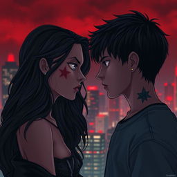 A tense scene depicting a dark romance between two teenagers, titled 'My Stardust Love' by Vampprit