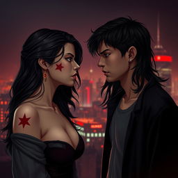 A tense scene depicting a dark romance between two teenagers, titled 'My Stardust Love' by Vampprit